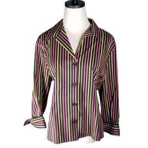 Jones NY Signature Rainbow Bright Contrast Pops Stretch Cotton Office Casual Top